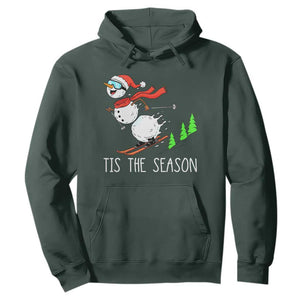 Funny Skiing Snowman Hoodie Funny Tis The Season Snow Ski Lover Skier TS10 Dark Forest Green Print Your Wear