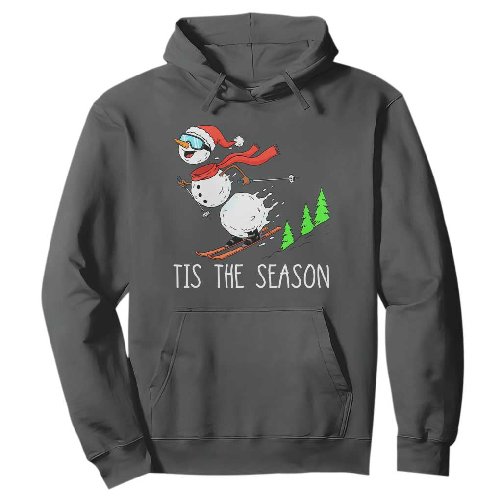 Funny Skiing Snowman Hoodie Funny Tis The Season Snow Ski Lover Skier TS10 Dark Heather Print Your Wear