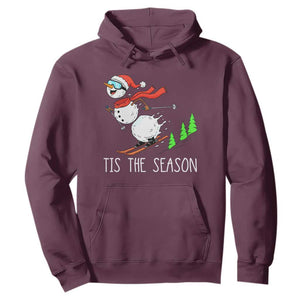 Funny Skiing Snowman Hoodie Funny Tis The Season Snow Ski Lover Skier TS10 Maroon Print Your Wear