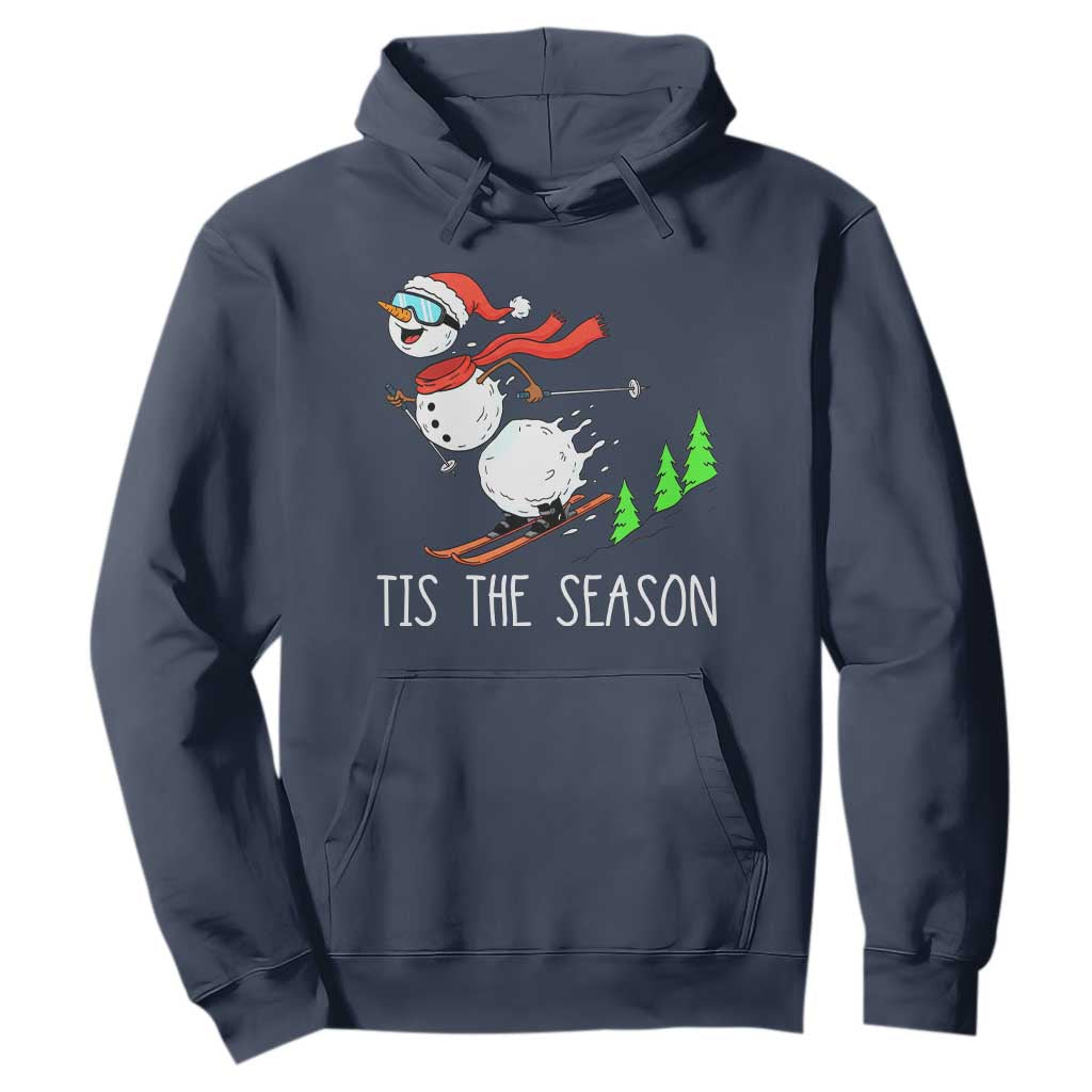 Funny Skiing Snowman Hoodie Funny Tis The Season Snow Ski Lover Skier TS10 Navy Print Your Wear