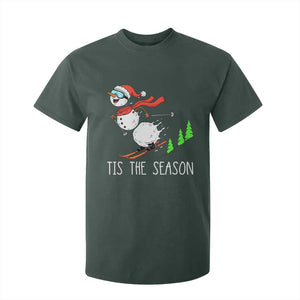 Funny Skiing Snowman T Shirt For Kid Funny Tis The Season Snow Ski Lover Skier TS10 Dark Forest Green Print Your Wear