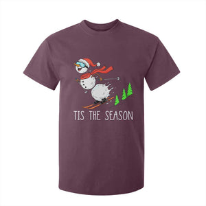 Funny Skiing Snowman T Shirt For Kid Funny Tis The Season Snow Ski Lover Skier TS10 Maroon Print Your Wear