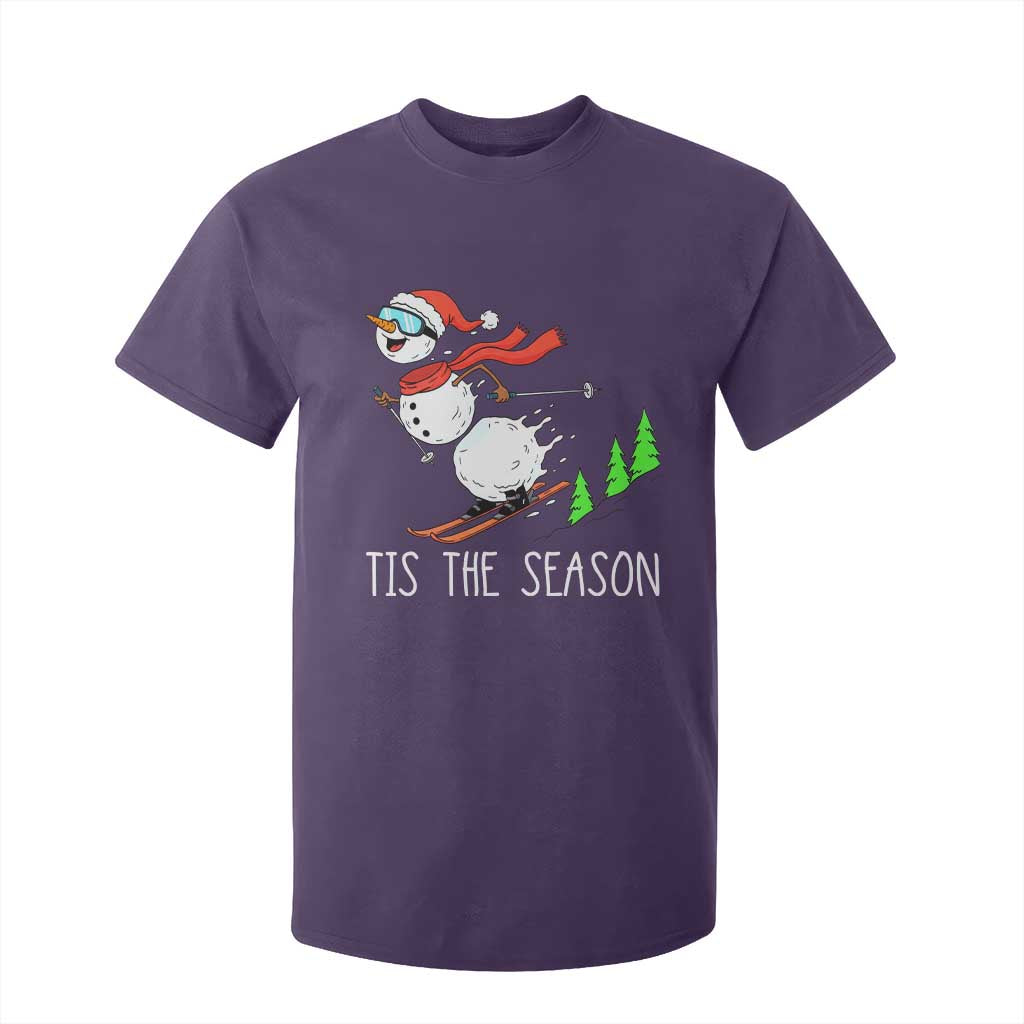 Funny Skiing Snowman T Shirt For Kid Funny Tis The Season Snow Ski Lover Skier TS10 Purple Print Your Wear