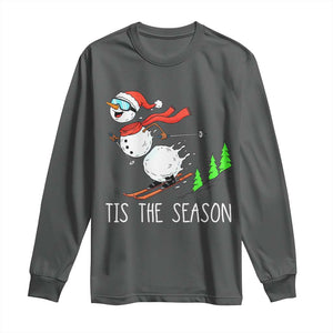 Funny Skiing Snowman Long Sleeve Shirt Funny Tis The Season Snow Ski Lover Skier TS10 Dark Heather Print Your Wear