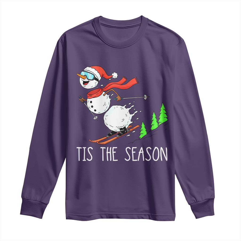 Funny Skiing Snowman Long Sleeve Shirt Funny Tis The Season Snow Ski Lover Skier TS10 Purple Print Your Wear