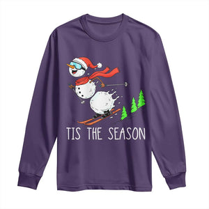 Funny Skiing Snowman Long Sleeve Shirt Funny Tis The Season Snow Ski Lover Skier TS10 Purple Print Your Wear