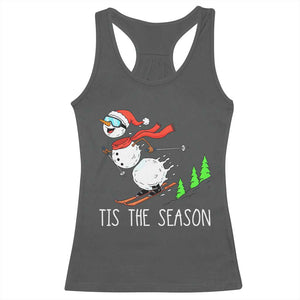 Funny Skiing Snowman Racerback Tank Top Funny Tis The Season Snow Ski Lover Skier TS10 Dark Heather Print Your Wear