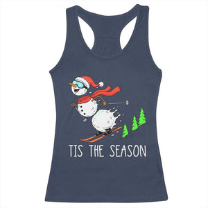 Funny Skiing Snowman Racerback Tank Top Funny Tis The Season Snow Ski Lover Skier TS10 Navy Print Your Wear