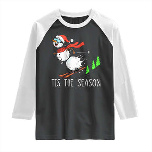 Funny Skiing Snowman Raglan Shirt Funny Tis The Season Snow Ski Lover Skier TS10 Black White Print Your Wear