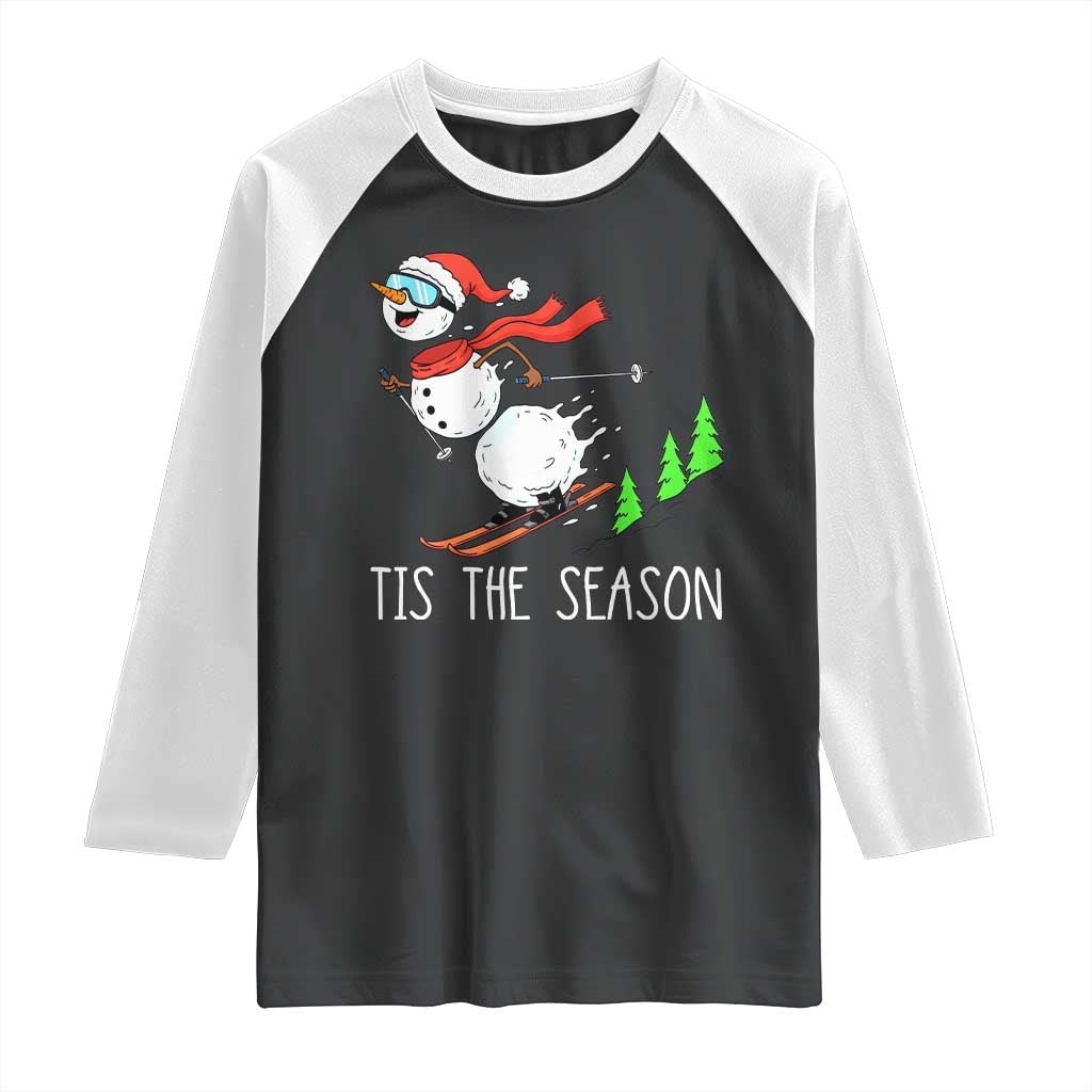 Funny Skiing Snowman Raglan Shirt Funny Tis The Season Snow Ski Lover Skier TS10 Black White Print Your Wear