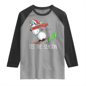 Funny Skiing Snowman Raglan Shirt Funny Tis The Season Snow Ski Lover Skier TS10 Sport Gray Black Print Your Wear