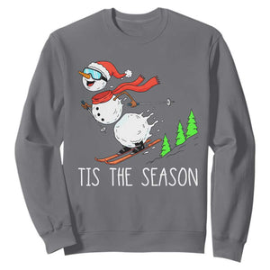 Funny Skiing Snowman Sweatshirt Funny Tis The Season Snow Ski Lover Skier TS10 Charcoal Print Your Wear