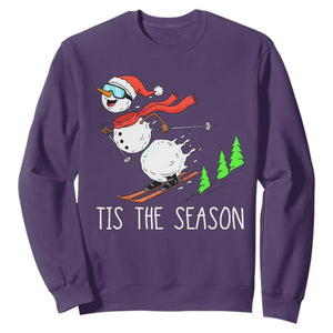 Funny Skiing Snowman Sweatshirt Funny Tis The Season Snow Ski Lover Skier TS10 Purple Print Your Wear