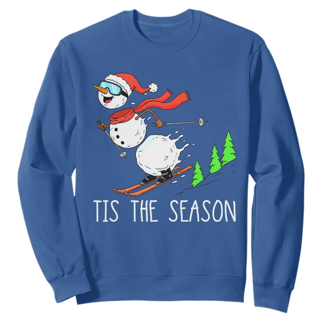 Funny Skiing Snowman Sweatshirt Funny Tis The Season Snow Ski Lover Skier TS10 Royal Blue Print Your Wear