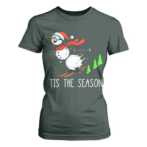 Funny Skiing Snowman T Shirt For Women Funny Tis The Season Snow Ski Lover Skier TS10 Dark Forest Green Print Your Wear
