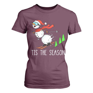 Funny Skiing Snowman T Shirt For Women Funny Tis The Season Snow Ski Lover Skier TS10 Maroon Print Your Wear