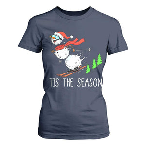 Funny Skiing Snowman T Shirt For Women Funny Tis The Season Snow Ski Lover Skier TS10 Navy Print Your Wear