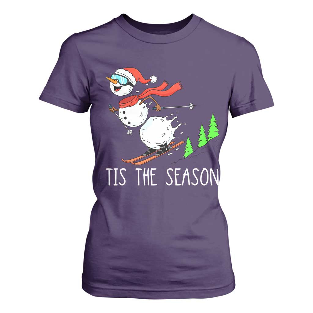 Funny Skiing Snowman T Shirt For Women Funny Tis The Season Snow Ski Lover Skier TS10 Purple Print Your Wear