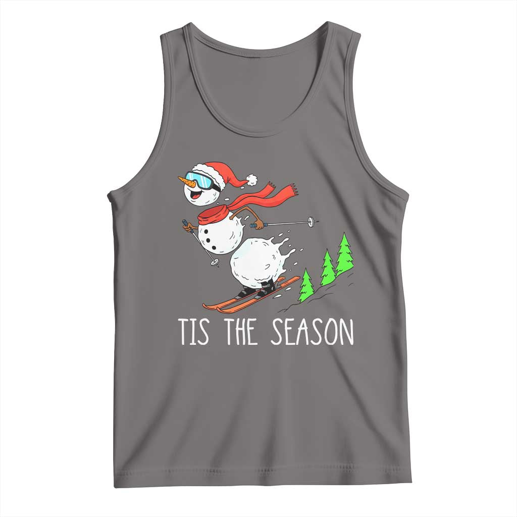 Funny Skiing Snowman Tank Top Funny Tis The Season Snow Ski Lover Skier TS10 Deep Heather Print Your Wear