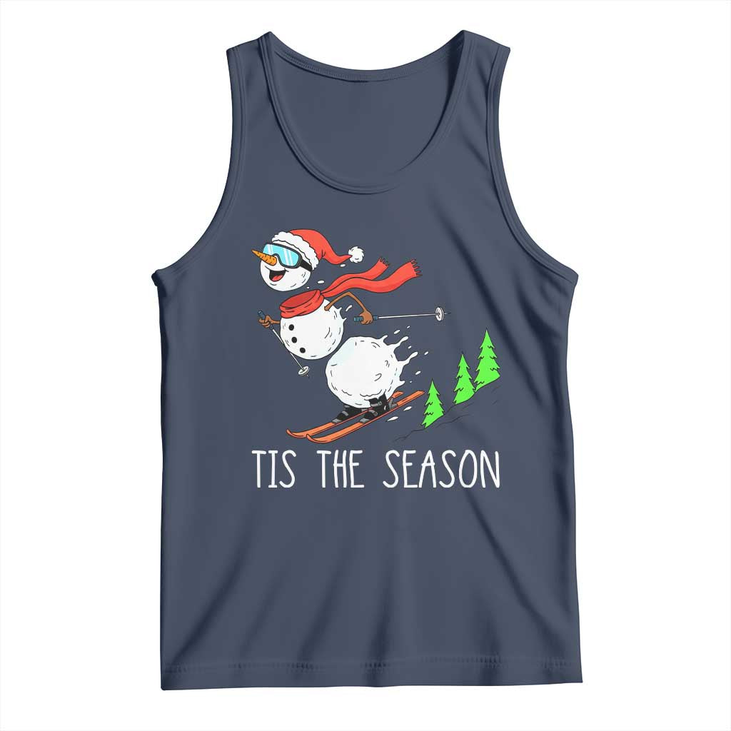 Funny Skiing Snowman Tank Top Funny Tis The Season Snow Ski Lover Skier TS10 Navy Print Your Wear