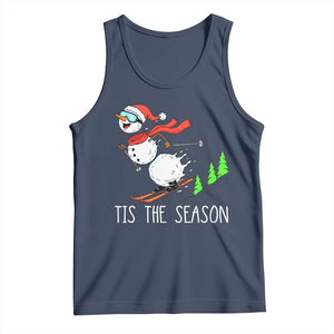 Funny Skiing Snowman Tank Top Funny Tis The Season Snow Ski Lover Skier TS10 Navy Print Your Wear