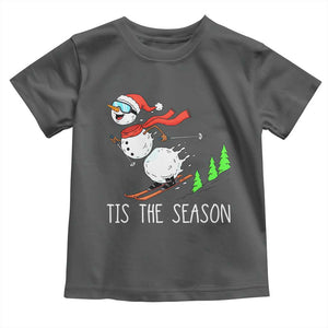 Funny Skiing Snowman Toddler T Shirt Funny Tis The Season Snow Ski Lover Skier TS10 Dark Heather Print Your Wear