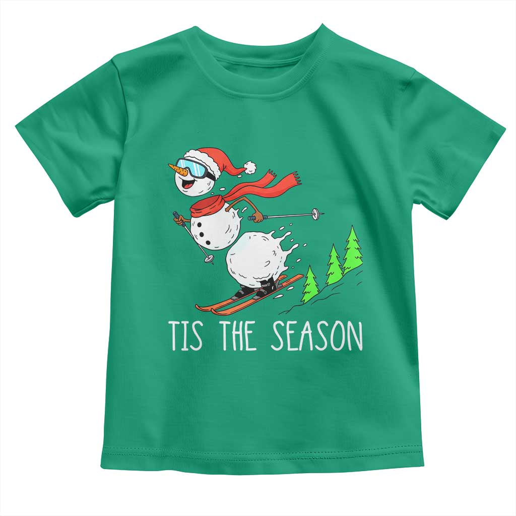 Funny Skiing Snowman Toddler T Shirt Funny Tis The Season Snow Ski Lover Skier TS10 Irish Green Print Your Wear