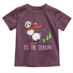Funny Skiing Snowman Toddler T Shirt Funny Tis The Season Snow Ski Lover Skier TS10 Maroon Print Your Wear