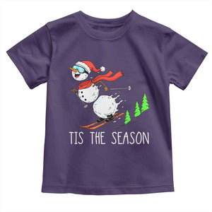 Funny Skiing Snowman Toddler T Shirt Funny Tis The Season Snow Ski Lover Skier TS10 Purple Print Your Wear