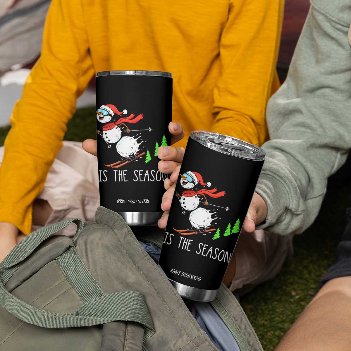 Funny Skiing Snowman Tumbler Cup Funny Tis The Season Snow Ski Lover Skier TS10 Print Your Wear