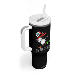 Funny Skiing Snowman Tumbler With Handle Funny Tis The Season Snow Ski Lover Skier TS10 Print Your Wear