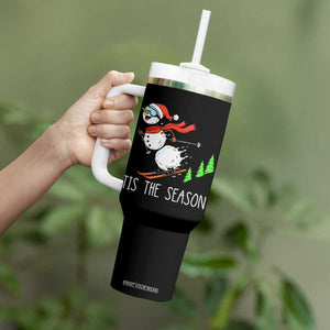 Funny Skiing Snowman Tumbler With Handle Funny Tis The Season Snow Ski Lover Skier TS10 Print Your Wear