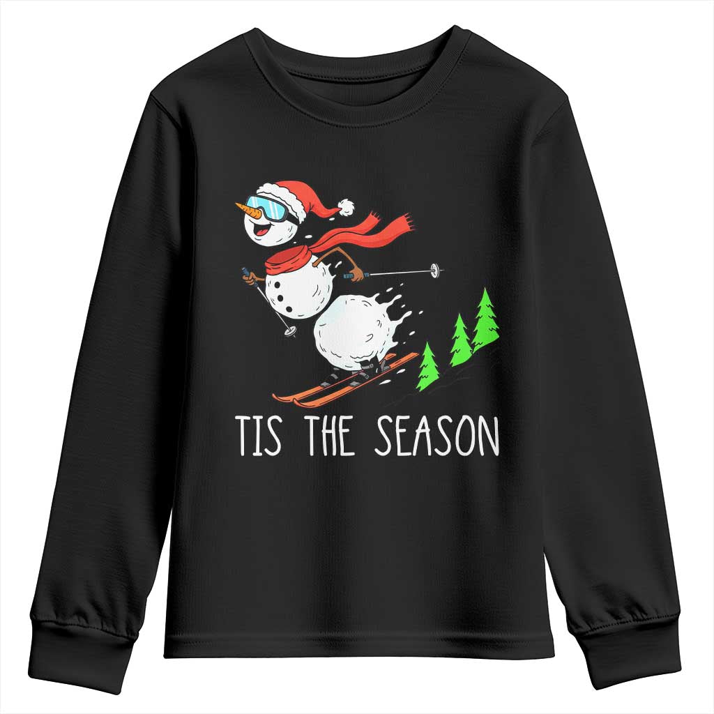 Funny Skiing Snowman Youth Sweatshirt Funny Tis The Season Snow Ski Lover Skier TS10 Black Print Your Wear