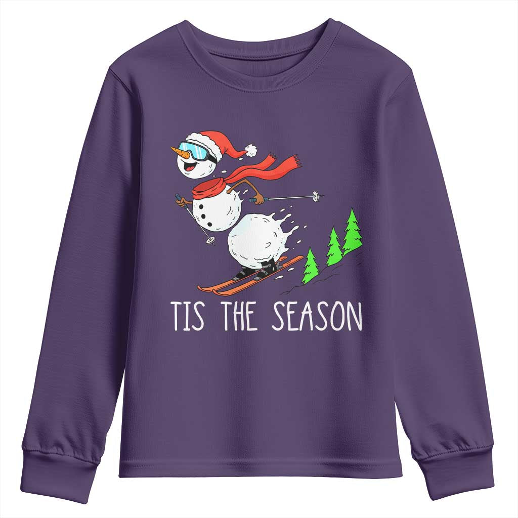 Funny Skiing Snowman Youth Sweatshirt Funny Tis The Season Snow Ski Lover Skier TS10 Purple Print Your Wear