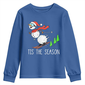 Funny Skiing Snowman Youth Sweatshirt Funny Tis The Season Snow Ski Lover Skier TS10 Royal Blue Print Your Wear