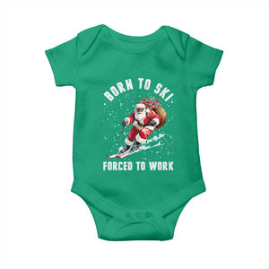 Skiing Santa Christmas Baby Onesie Funny Born to Ski Forced to Work TS10 Irish Green Print Your Wear
