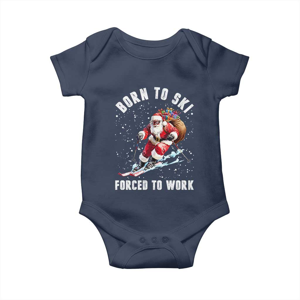 Skiing Santa Christmas Baby Onesie Funny Born to Ski Forced to Work TS10 Navy Print Your Wear