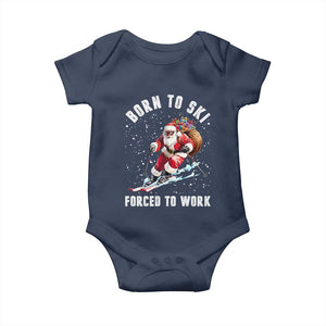 Skiing Santa Christmas Baby Onesie Funny Born to Ski Forced to Work TS10 Navy Print Your Wear