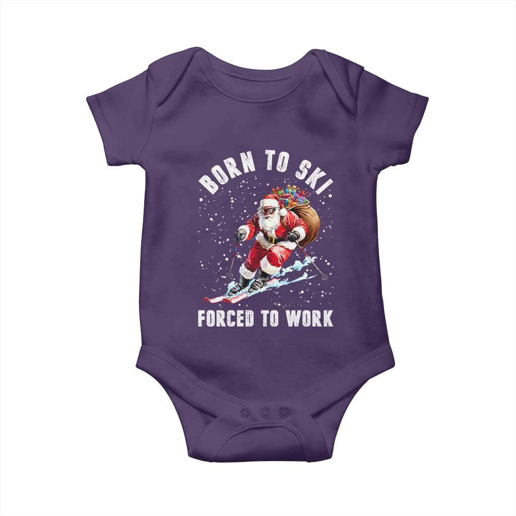 Skiing Santa Christmas Baby Onesie Funny Born to Ski Forced to Work TS10 Purple Print Your Wear