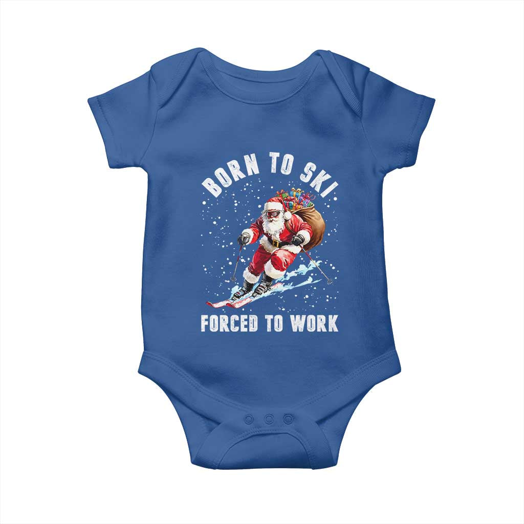 Skiing Santa Christmas Baby Onesie Funny Born to Ski Forced to Work TS10 Royal Blue Print Your Wear