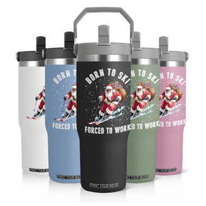 Skiing Santa Christmas Flip Straw Tumbler Funny Born to Ski Forced to Work TS10 Print Your Wear