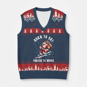 Skiing Santa Xmas V-Neck Knit Sweater Vest Funny Born to Ski Forced to Work TS10 Navy Red Print Your Wear