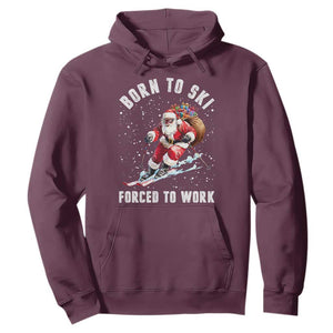 Skiing Santa Christmas Hoodie Funny Born to Ski Forced to Work TS10 Maroon Print Your Wear