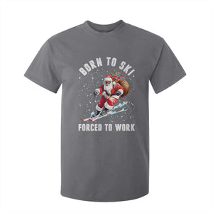Skiing Santa Christmas T Shirt For Kid Funny Born to Ski Forced to Work TS10 Charcoal Print Your Wear