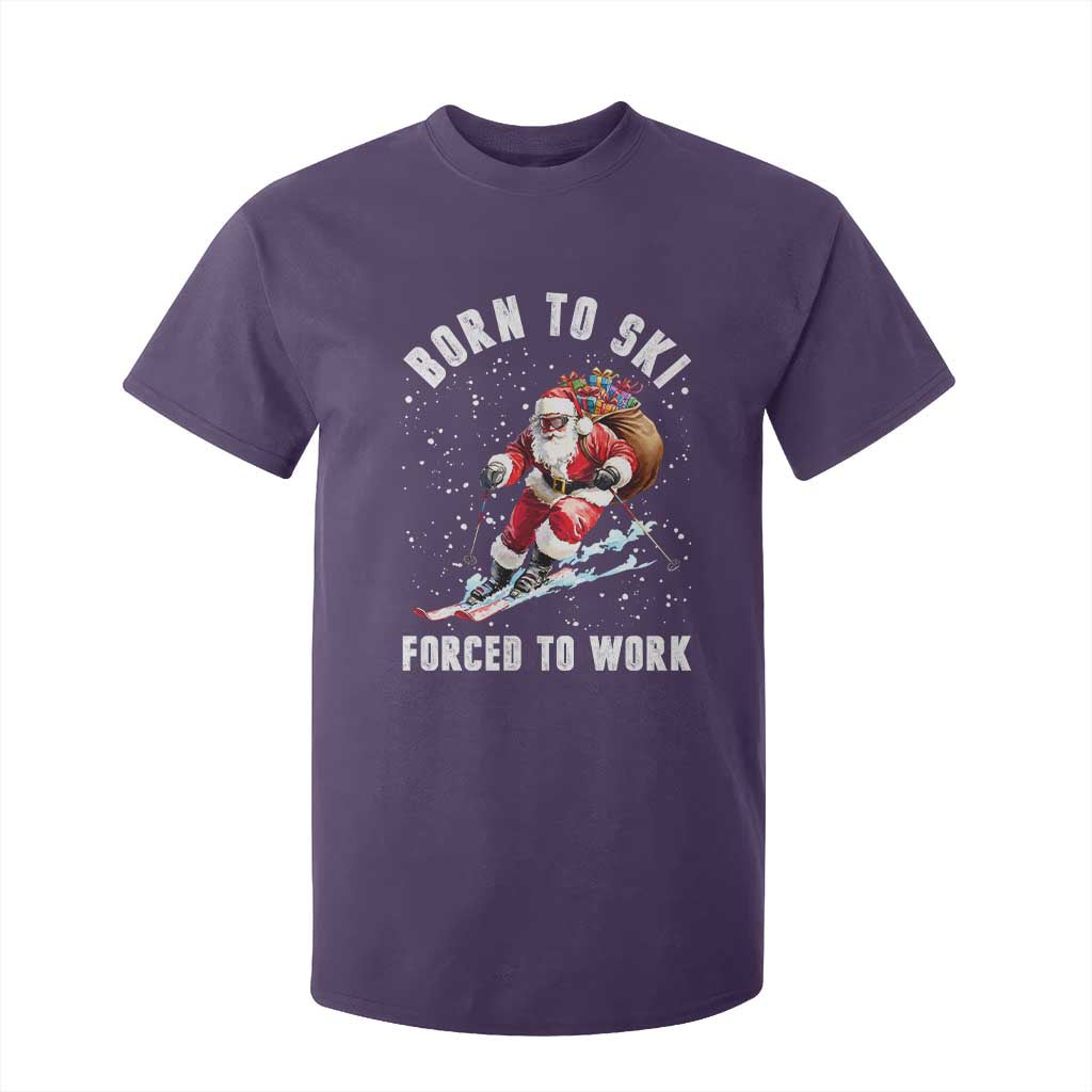 Skiing Santa Christmas T Shirt For Kid Funny Born to Ski Forced to Work TS10 Purple Print Your Wear
