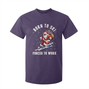 Skiing Santa Christmas T Shirt For Kid Funny Born to Ski Forced to Work TS10 Purple Print Your Wear