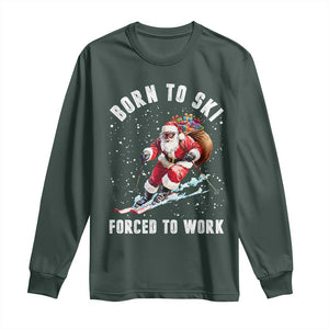 Skiing Santa Christmas Long Sleeve Shirt Funny Born to Ski Forced to Work TS10 Dark Forest Green Print Your Wear