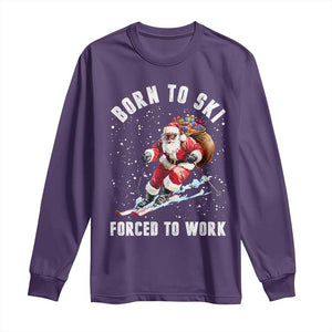 Skiing Santa Christmas Long Sleeve Shirt Funny Born to Ski Forced to Work TS10 Purple Print Your Wear