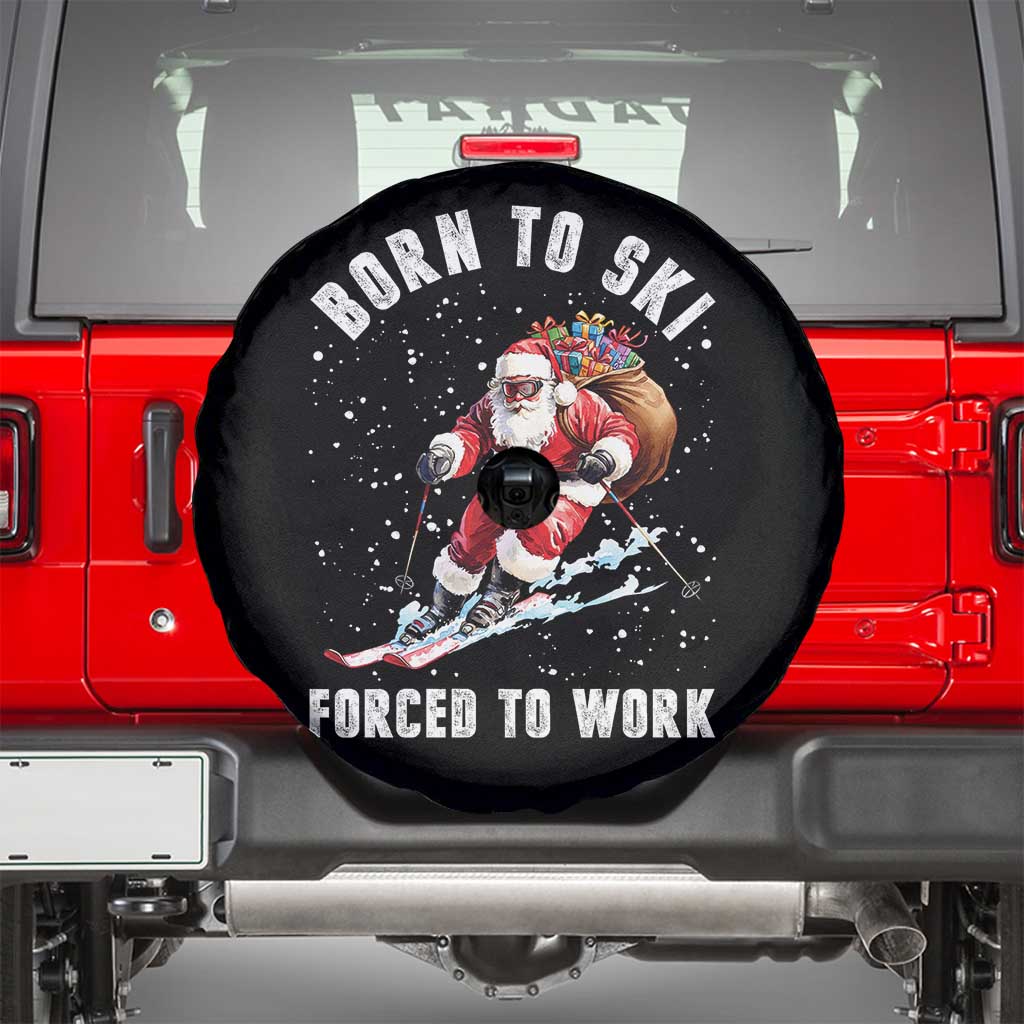Skiing Santa Christmas Spare Tire Cover Funny Born to Ski Forced to Work TS10 Black Print Your Wear