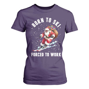Skiing Santa Christmas T Shirt For Women Funny Born to Ski Forced to Work TS10 Purple Print Your Wear